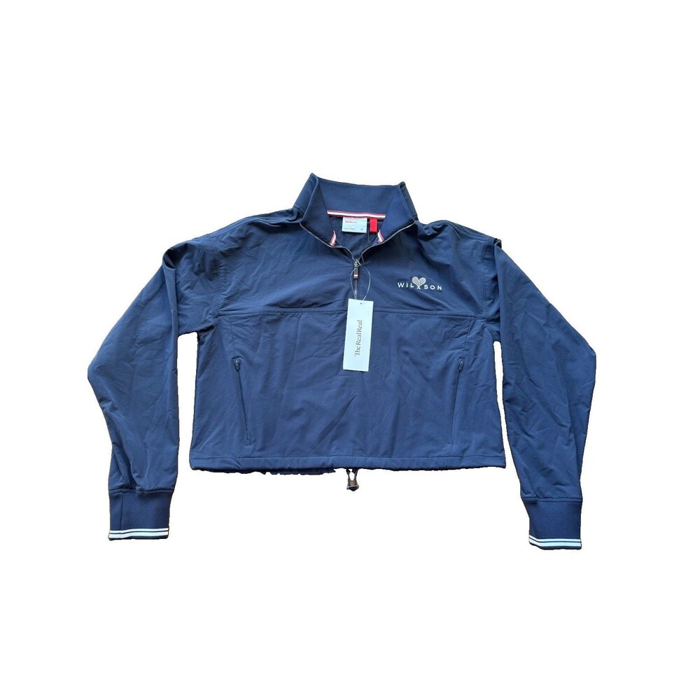 Wilson Davenport Woven Pop Over Cropped Quarter Zip Jacket Tennis Woven Navy